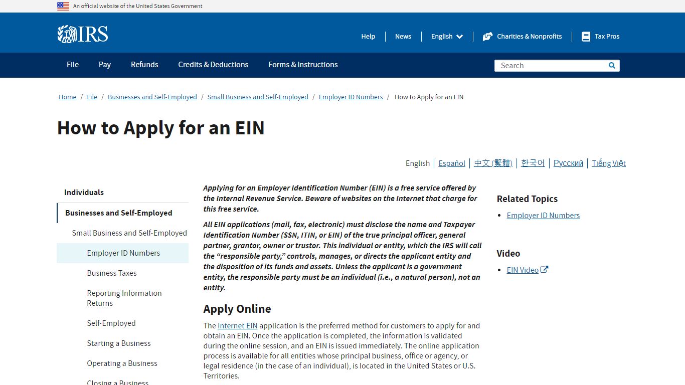 How to Apply for an EIN | Internal Revenue Service - IRS tax forms